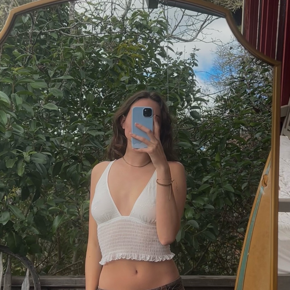 Urban Outfitters White Smocked Crop Tank Top